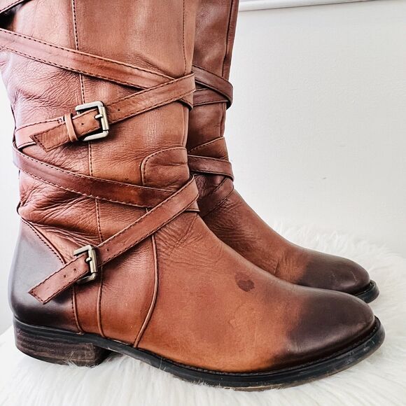 Arturo Chiang Fierce Whisky Brown Leather Zip Knee High Boots ~ Womens Size 8.5M - Picture 6 of 11